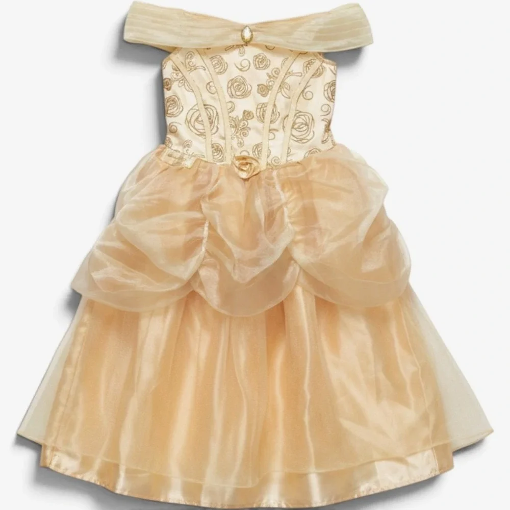 Disney Princess Gold Belle Dress Rose Costume Girls Size 3-4Y Dress Up Gown